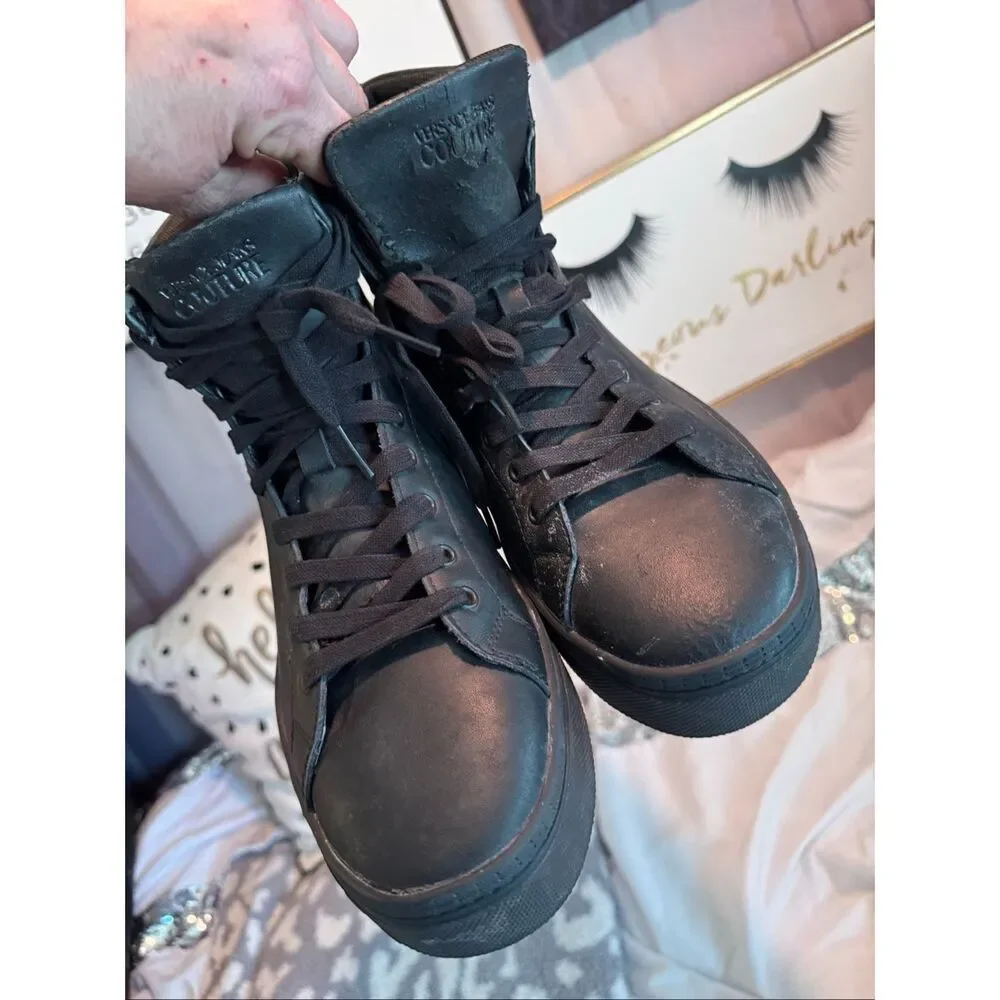 Versace jeans couture black brick high hi top fashion sneaker guc 41/10